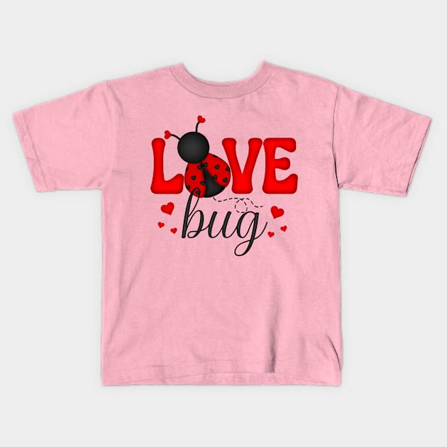 Love Bug Valentine's Day Design Kids T-Shirt by Aunty Annie